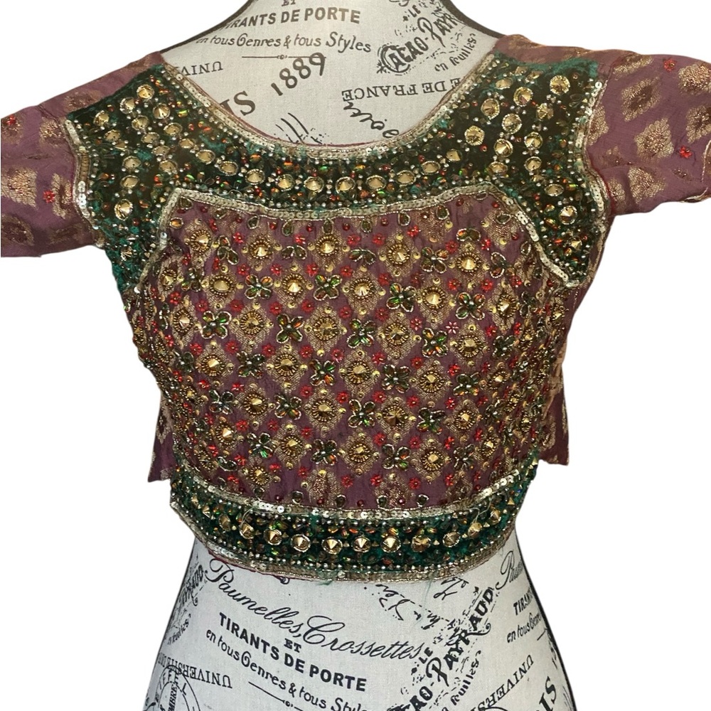Embellished Purple and Green Women’s Crop Top